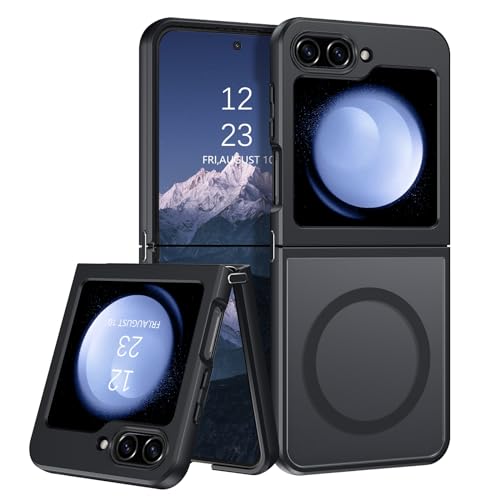 YINLAI for Samsung Galaxy Z Flip 5 Magnetic Case [Compatible with Magsafe] Skin Slim Frosted Translucent Shockproof Phone Case for Men Women Case for Samsung Z Flip5 5G 6.7 Black