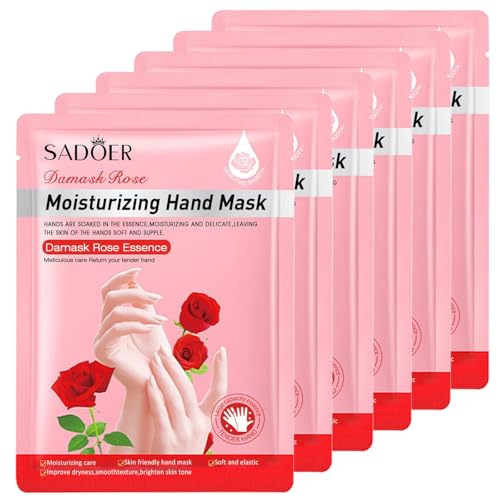 Rose Hand Mask, Nourishing, Moisturizing and Exfoliating, 6 Pieces, Portable Use