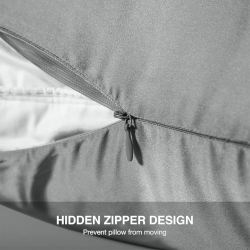 Silk Pillow Cases 2 Pack Standard Size with Zipper,Gray - image 5