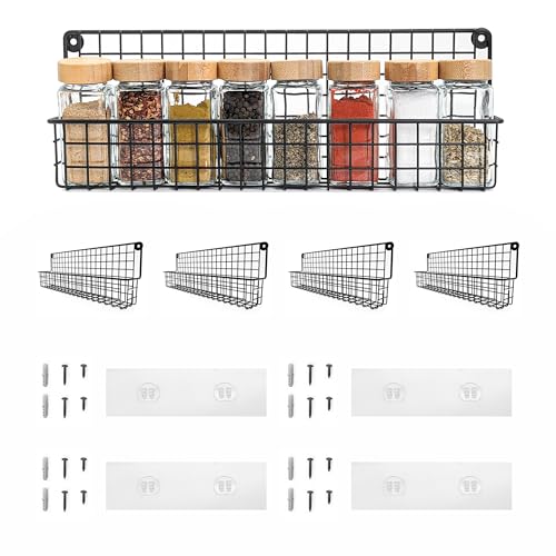 Kempt Wall Mounted Spice Rack for Inside Cupboard, Wall Mounted Kitchen Shelf, No Drill Metal Shelves, Self-Adhesive Fridge Storage, Cupboard Storage (4)