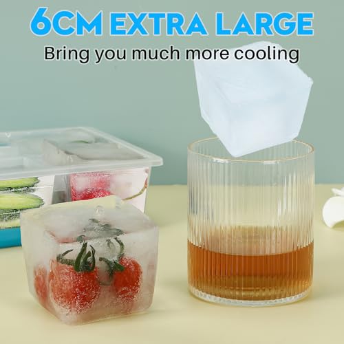 Stampi per Ghiaccio da 6 cm, Grande e Trasparente, JRISBO Stampo per Cubetti di Ghiaccio Silicone con Coperchio senza BPA, Vaschetta Forme Ghiaccio Formine per Cocktail Whisky - immagine 5