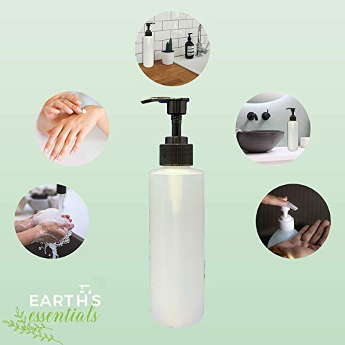 Earth's Essentials Four Pack Of Refillable 8 Oz. Hdpe Plastic Pump Bottles With Patented Screw On Funnel-Great For Dispensing Lotions, Shampoos And Massage Oils. #TOP5