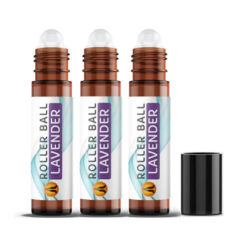 Lavender Essential Oil Aromatherapy Roll On, 3 x 10ml | Roller Ball Essential Oils for Skin | Vegan, Made in UK