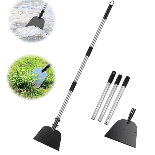 Multifunctional Garden Shovel With Adjustable Handle for Snow, Ice Removal, Lawn Edging, Walkway, Driveway and Weed Removal (Silver)
