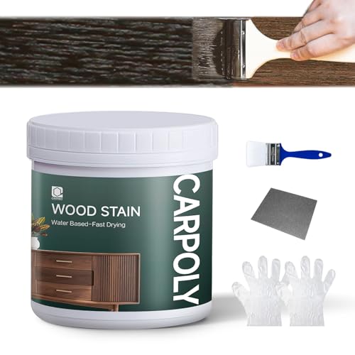 CARPOLY Wood Stain,32oz Black Walnut Wood Stain & Sealer in One, Water Based|Fast Drying|Non-Toxic|Low Ddor|Waterproof, for Indoor and Outdoor Furniture, Multiple Finishes(with Tools)