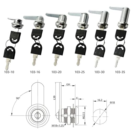 Cerradura de seguridad universal con cerradura de leva, barril de puerta ajustable de 16 a 40 mm con 2 llaves para armarios, cajones, muebles y buzones