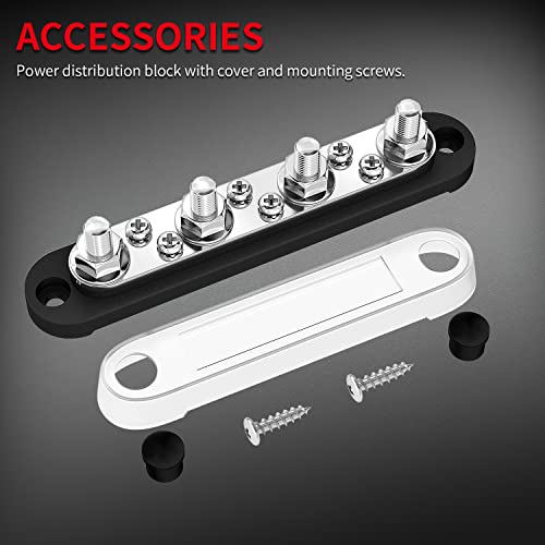 Daiertek Bus Bar Terminal Block 4 X 5/16" (M8) Terminal Stud, 6 X #8 (M4) Screw Terminal Positive & Ground Power Distribution Block With Cover Marine Bus Bar 12V - 48V For Automotive Car Boat #TOP3