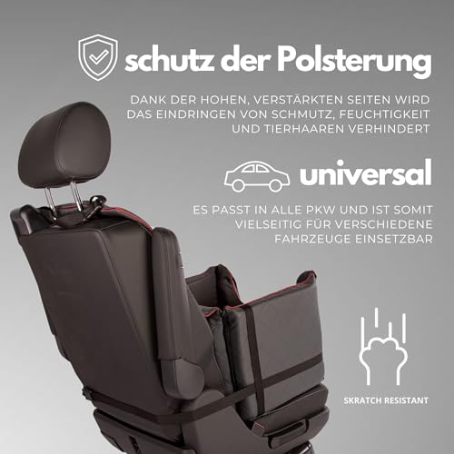 Golden Dog - Transportbox Hund mit Sicherheitsgurt M-52x44x33 cm - Leder Imitation Autositz Hund, Wasserdicht Hundesitz Auto - Beifahrersitz Hundebox Faltbar - Anschnallgurt Hundekorb Auto, Grau