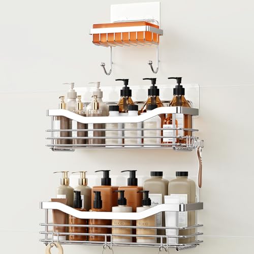 Orimade Shower Caddy Basket Shelf,3-Pack Adhesive Shower Organizer with Soap