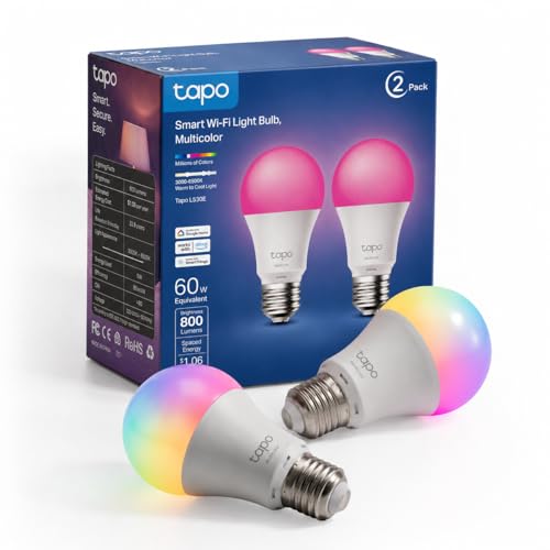 Tapo Ampoule Connectée WiFi, Ampoule LED E27 Multicolore 2500K-6500K, Dimmable 8.7 W 806Lm, Compatible avec Alexa et Google Home, Commande Vocale, Economie...