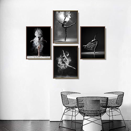 Image of NCYEL Black and white ballet wall art dancer poster beautiful girl bedroom elegant dance classroom bathroom dormitory decoration poster 16 inchx24 x4pcs