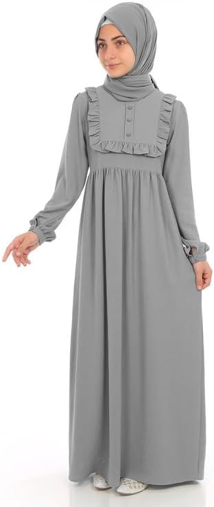 Muslim Closet� Abaya for Young Girls Age Below 14 Years | Kids Abaya with Ruffled Design over chest | Baby Girl Burqa Design (MC-KRFL001)