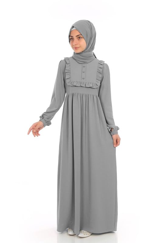 Muslim Closet� Abaya for Young Girls Age Below 14 Years | Kids Abaya with Ruffled Design over chest | Baby Girl Burqa Design (MC-KRFL001)