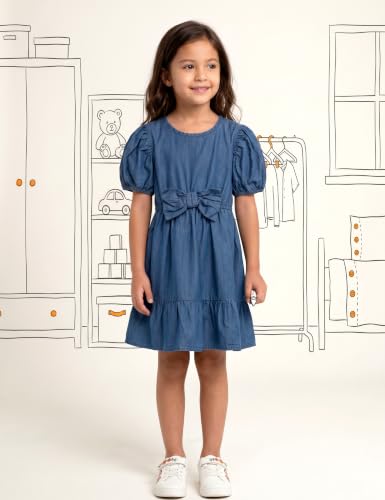 Image of Amazon Brand - Symbol Girls Bow Detail Pure Cotton Knee Length Casual Dress