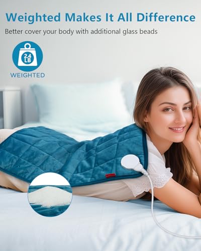 Image of Comfytemp Weighted Heating Pad for Back & Period, 20 inchx24 inch Extra Large Electric Heat Pad, Birthday Gifts for Women Men Mom Dad & Mother Day Gift, 2.4 lb Heated Pad for Neck Shoulder Leg, 2H Auto-Off