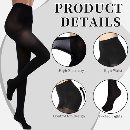 Sofeavo 2 Pairs Black Tights for Women, 80D Nude Opaque Footed Pantyhose4