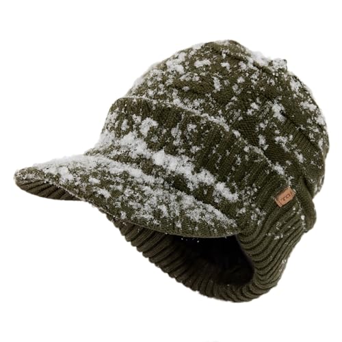 TOP-EX DryKnit Army Green Waterproof Beanie Wool Blend Fleece Lined Knit Cap with Brim for Men Women Golfing Running Winter Outdoor M/L