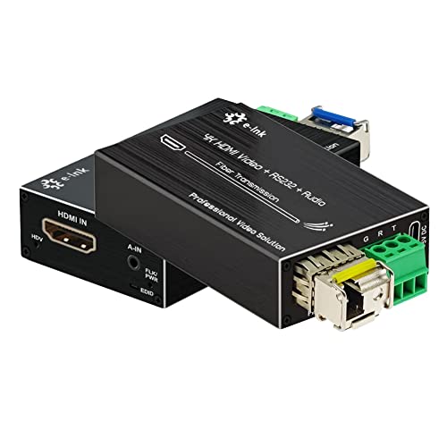 Elenzk 4K HDMI Fiber Optic Extender, 20km Range, Supports RS232, External Stereo Audio