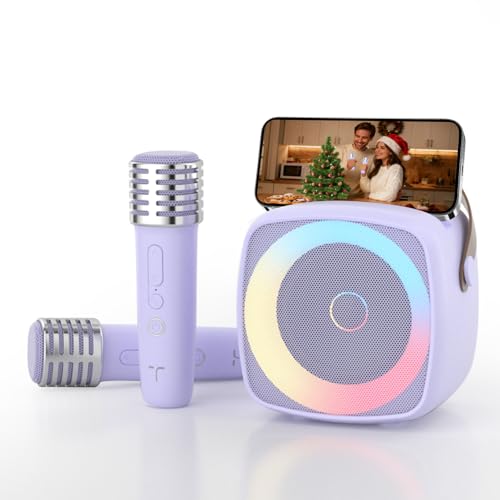 Karaoke para niños con 2 micrófonos, Regalo niña 3-12 años micrófono Bluetooth para niños y niñas, portátil máquina de Karaoke con diseño Soporte para teléfono, Sistema PA para Fiestas en casa