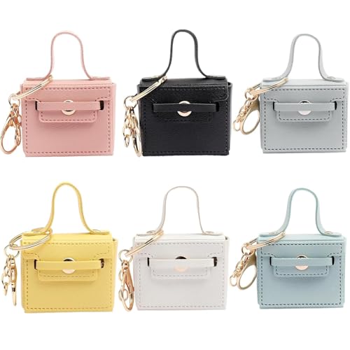 Alunsito 6 Pack Mini Makeup Bag Keychains Small Backpack Keyrings Cute Coin Purse PU Leather Lipstick Bag Card Holder Data Cable Organizer Fashion Bag Pendant Charms Accessories for Women Girls