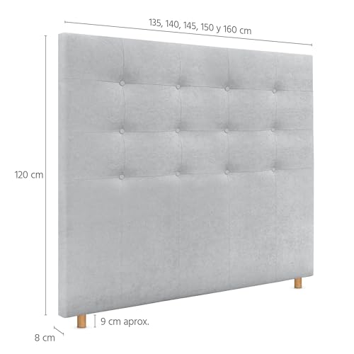 DHOME Cabecero Tapizado Capitoné Suelo de Tela Aqualine para Cama Matrimonio Cabezal Dormitorio (Gris Perla, 135cm) - imagen 3