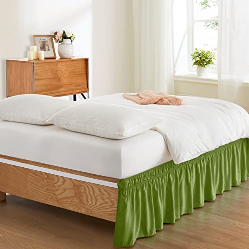 Entisn Sage Green Adjustable Bed Skirt For Full & Queen Size Bed - With 14 Inch Tailored Drop, Wrap Around Bed Skirts With Adjustable Elastic Belt For Easy Fitting - Wrinkle & Fade Resistant #TOP1