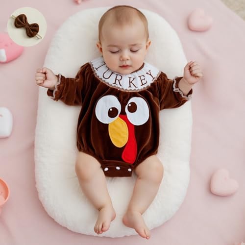 Thanksgiving Baby Girl Outfit Newborn Turkey Long Sleeve Romper Infant Fall Winter Clothes Set2