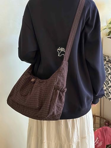 Plaid Nylon Slouchy Crossbody Purse