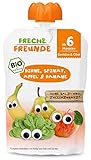 Glutenfrei & Vegan. Freche Freunde Bio Beikost-Quetschie Birne, Spinat, Apfel & Banane, Babynahrung ab dem 5. Monat, glutenfrei & vegan, 6er Pack (6 x 100g)