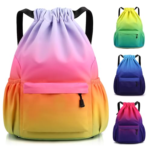 Sarsumir Turnbeutel Sportbeutel Damen Jungen, Wasserdicht Große Kapazität Beutel mit Kordelzug Rucksack, Kordelzugbeutel Turnbeutel Herren Mädchen für Gym Schwimmen Sport, Regenbogen