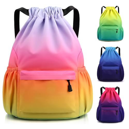 Sarsumir Mochila Cuerdas para Mujer Hombre, Impermeable Bolsa de Cuerdas Gran Capacidad Mochila Deportiva para Compras Yoga Deporte Viajes, Arcoíris