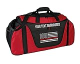 Gym Duffel bag Custom Embroidered Thin Red line or Blue line USA flag Travel Work Out Bag (Red/Black)