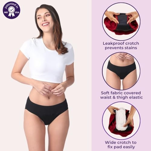Image of ADIRA | Period Panty for Women | Hipster Fit Leakproof Panty for Periods | for School, Travel & Work | Low to Medium Flow | Use with Pad | Leakproof & Breathable | Pack of 1