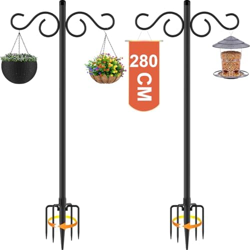 AILBTON Garden Schäferhaken, 2 StÜCke 280 Cm Metall-Gartenstecker Mit Heavy Duty Rust Resistant Haken Mit 5 Prong Base Shepherds Pflanzenkörbe, Laternen, Vogelhäuschen