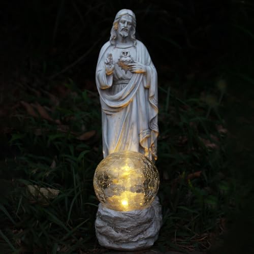 xxoasis Jesus Statue Outdoor Decor Solar Lights Religious Garden Statue Blessed Father Outdoor Figure for Home/Garden Decor Gift for Men/Father(11.22 H)