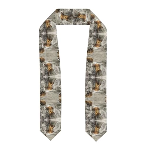 OTTKGGA Chal de graduación con diseño de oso atrapando peces en el río, bufanda de honor académico, borde plano, borde angular, ceremonias de graduación, iglesia, Aplanado, Talla única