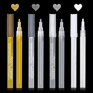 Acrylic Paint Pens, White Gray Acrylic Paint Pens & Gold Silver Permanent Metallic Markers Glitter Writing Pens 0.7mm Fine Tip Acrylic Paint Pens for Postcards (Gold Silver White Gray,8 Pieces)