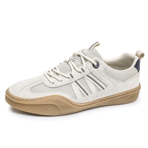 Mens Fashion Breathable Mesh Leather Lace Up Sneakers Casual Low Top Soft Beef Tendon Non Slip Sole Walking Driving Daily Shoes