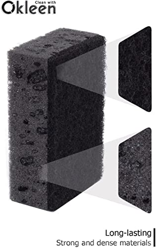 Image of Black Multi Use Scrub Sponges. Made in Europe. 18 Pack, 4.3x2.8x1.4 inches. Heavy Duty Fiber. Odorless Durable Scrubber for Kitchen and Household Cleaning