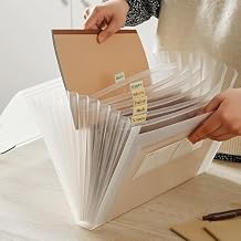 Expanding File Folder with Tabs, 13 Pockets File Organizer Accordion File Holder ,with Elastic Buckles Closure, A4 Paper Document Organizer for Home School Office 1, Transparent White