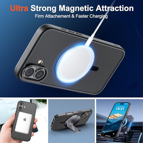 Image of SUPFINE Magnetic for iPhone 17 Case (Compatible with MagSafe)(Military Grade Drop Protection) Translucent Matte Shockproof with Anti-Fingerprint Phone Cover,Black