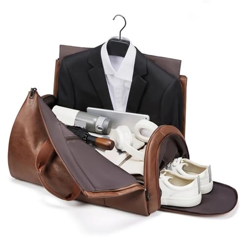 Leather Folding Suit Storage Bag For Women Men,Fashion Large Capacity Hand Luggage Fitness Travel Bag(Brown)4