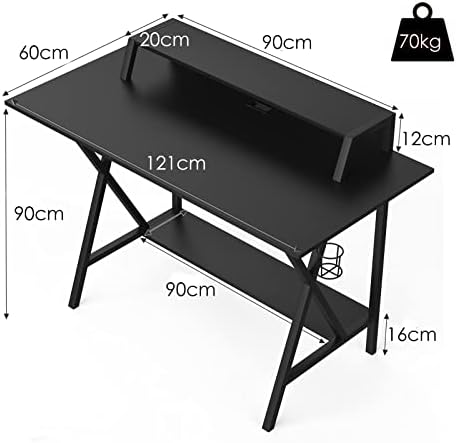CASART Ergonomic Gaming Desk, PC Laptop Table Gamer Workstation with Monitor Stand, Bottom Shelf, Cup Holder & Headphone Hook, Computer Racing Desk for Home Office