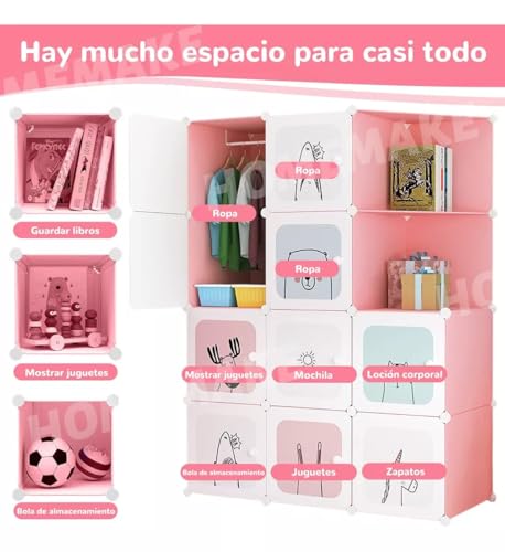 Image of Kids Plastic Collapsible Wardrobe Organizer for Storage | Cute Cartoon Design | Heavy Duty Cloth Organizer for Storage | Easy to Assemble | Perfect for Kids Room & Home (Pink-C3)