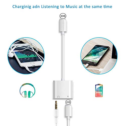 For iPhone 3.5mm Headphone Adapter Splitter Cable Accessories Aux Cable for iPhone8/8 Plus/7/7Plus/11/X/XR 2 in 1 Audio Adapter & Charger Dongle Adaptor Earphone Audio Connector Support All iOS System
