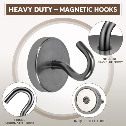 Image of Neosmuk Magnetic Hooks Steel Tube Design for Cruise,130lb+ Gunmetal,10 Pack