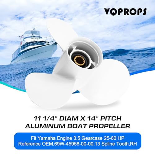 Image of Outboard Propeller Aluminum Boat Outboard Propeller fit Yamaha Engines 25 /30 /40 /50 /55 /60HP,3-1 /2 inch Gearcase Engines 13 Spline Tooth,RH