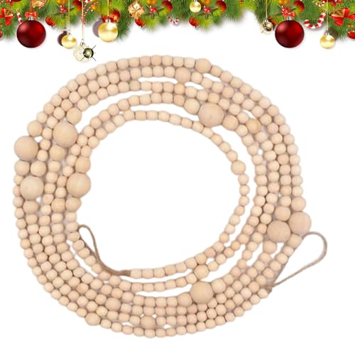 Christmas Wooden Beads Garland | 12 Feet Holiday Wreath Decoration | Wood Beaded Decor for Christmas | for Year-Round Home Thanksgiving Holiday Wedding Porch Fireplace Cabinet Outside Indoors