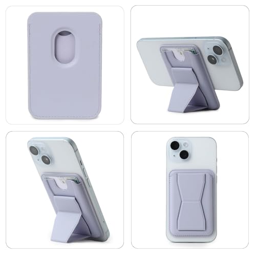 Image of Stealodeal MagSafe Magnetic Card Holder with Stand for iPhone | 2-in-1 Wallet & Mobile Stand | Strong Magnetic Grip | Ultra-Slim PU Leather Finish | Secure Card Storage (Color-Light Purple)