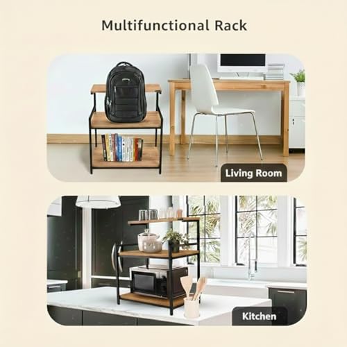 Image of Amazon Brand - Solimo Engineered Wood Multi-Purpose Rack for Microwave, OTG, Oven | Kitchen Organizer (Mile Oak) | 60.0L x 40.0W x 70.7H CM
